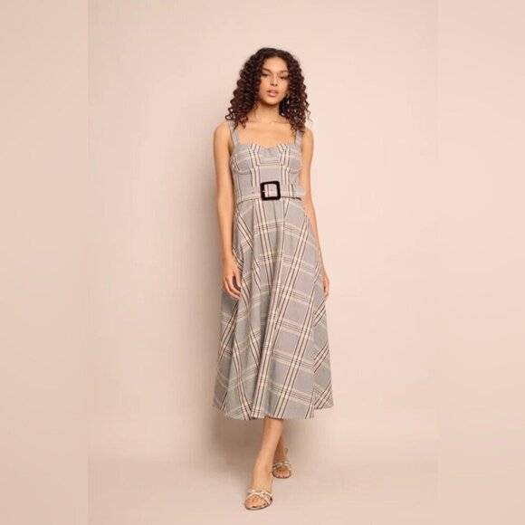 Cara Cara Dresses & Skirts - NEW Cara Cara Calypso Belt Midi Dress Raymond Plaid Gray Multi US 6 UK 10